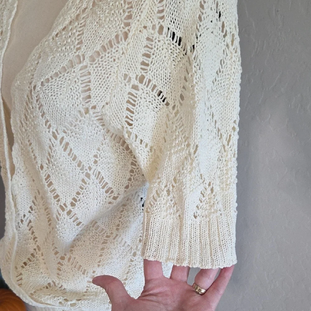 intuitions Cream Knit Wrapped Front V-neck Cardigan Size Large - Picture 5 of 8